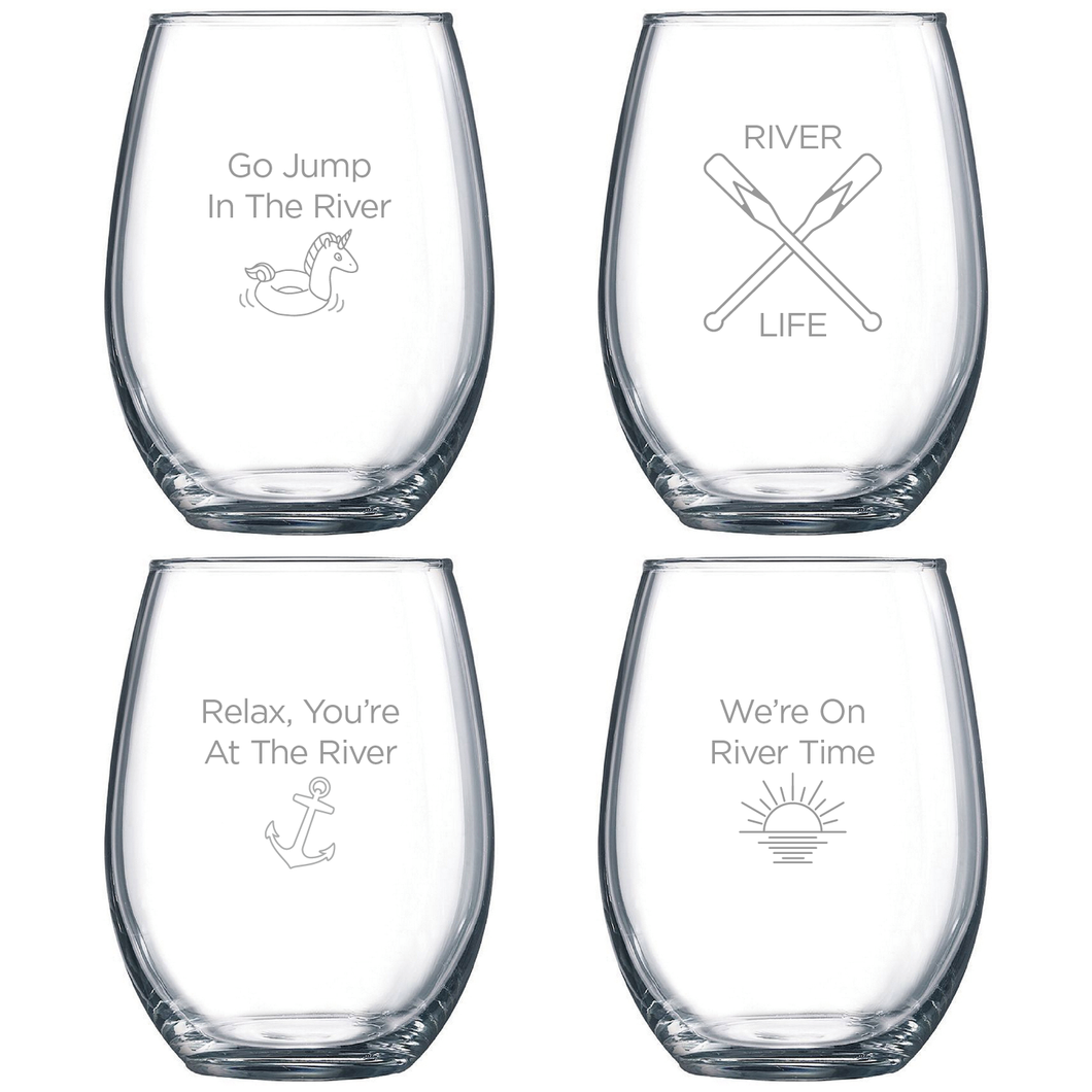 River Wine Glasses Set, Set of 4