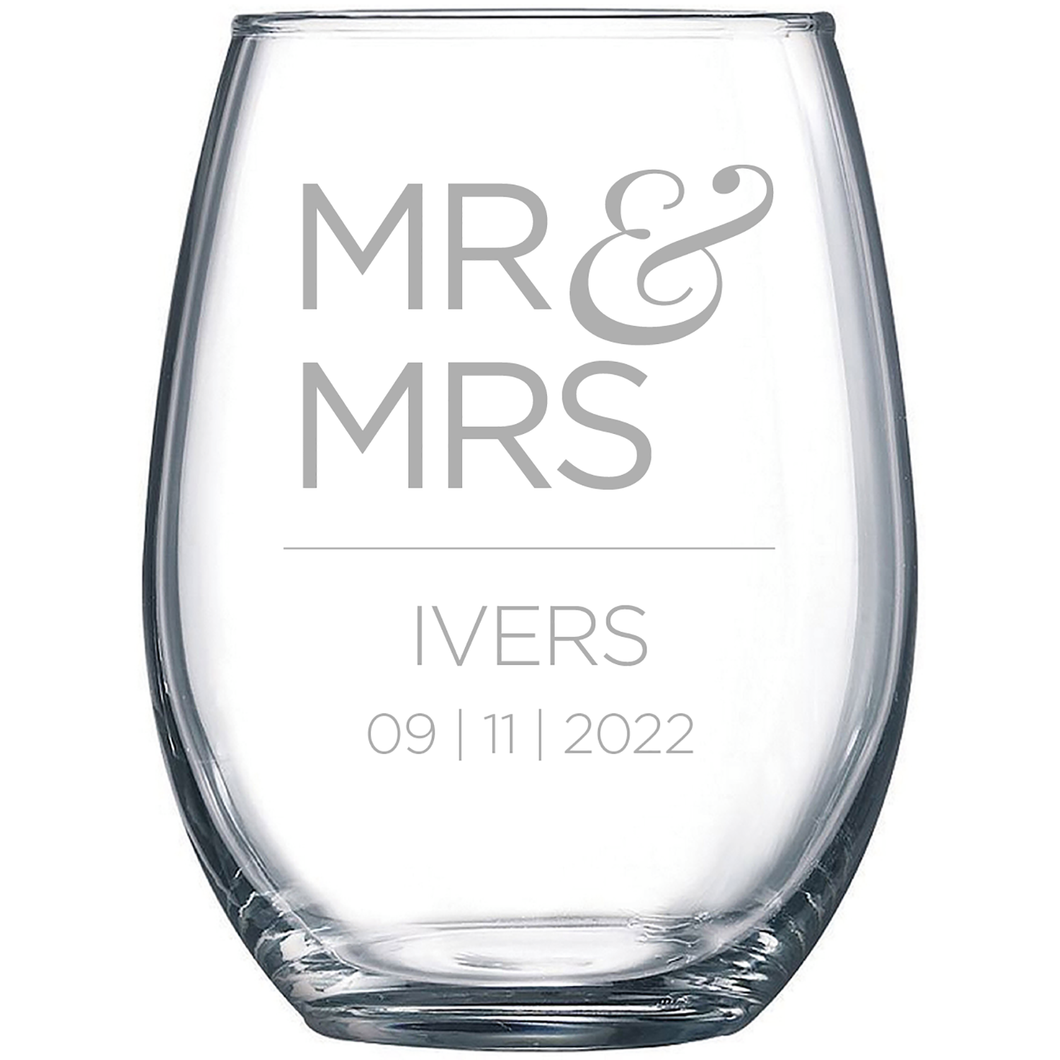 Mr. & Mrs. Custom Wine Glasses, Set of 4