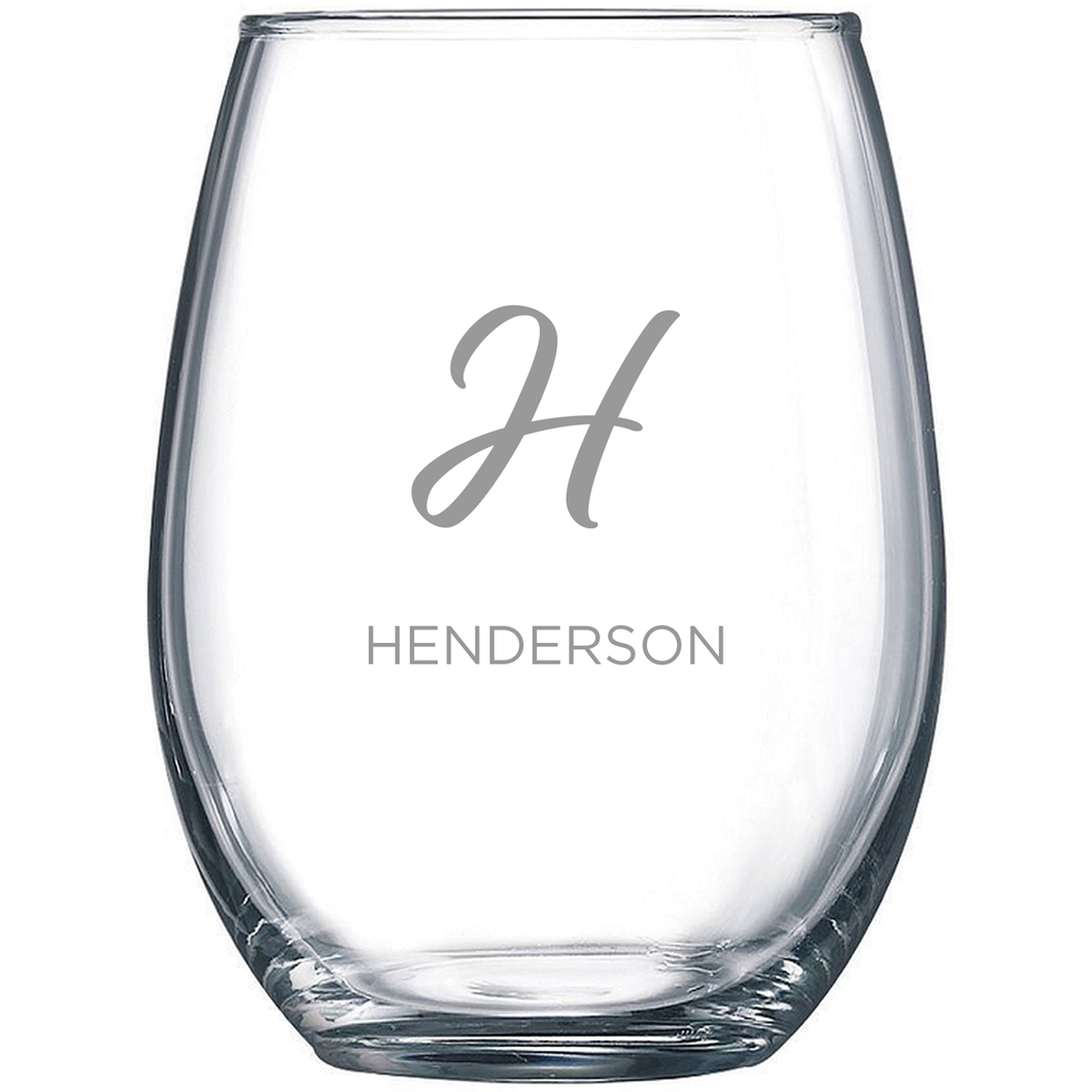 Custom Wine Glasses, Script Monogram, Set of 4